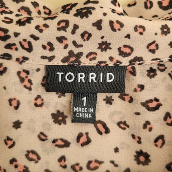 Torrid Womens Blouse Plus Size 1X Chiffon Twist Front Leopard Print Open Sheer - Picture 3 of 11